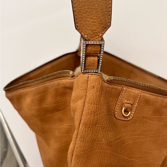 ST. JOHN Suede leather Hobo style crystal embellished single strap w/Riri zipper - Picture 5 of 16